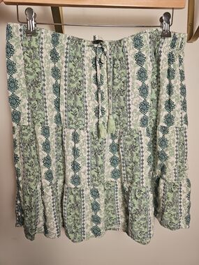J. Jill Green and Teal Floral Drawstring Skirt